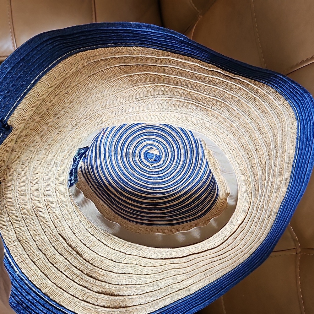 Panama Jack 100% Paper Blue and Tan Wide Brim Sun Hat - Picture 10 of 13